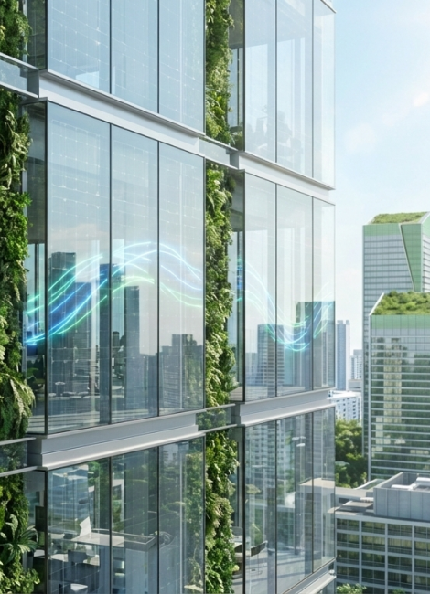 건물 외벽에 적용된 하이브리드 태양전지 BIPV 기술